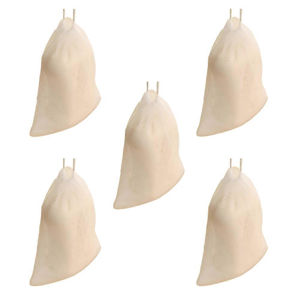 Bubble Net Exfoliating Mesh Soap Saver Pouch for Body Cleaning 5Pcs White