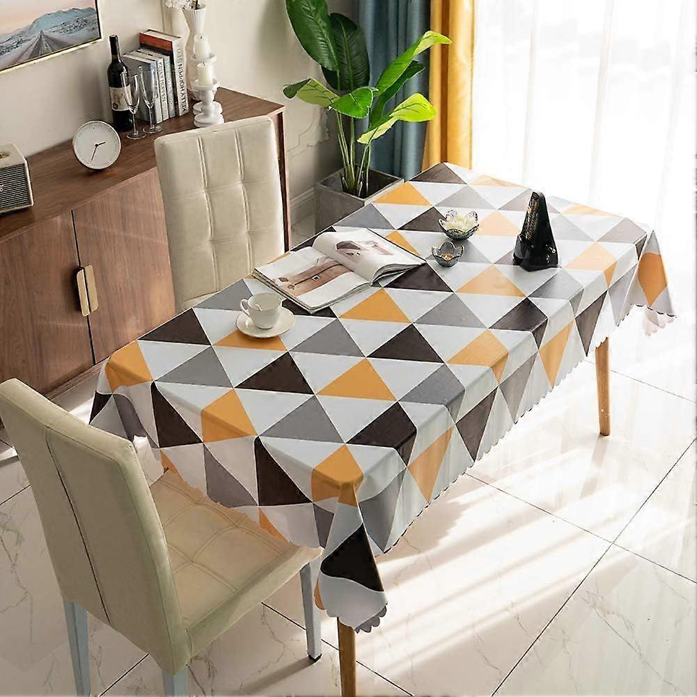 Tablecloths Rectangular PVC Wipeable Tablecloth Waterproof Easy Clean Triangular Trellis Tablecloth Nordic Style (Yellow, 120180cm)