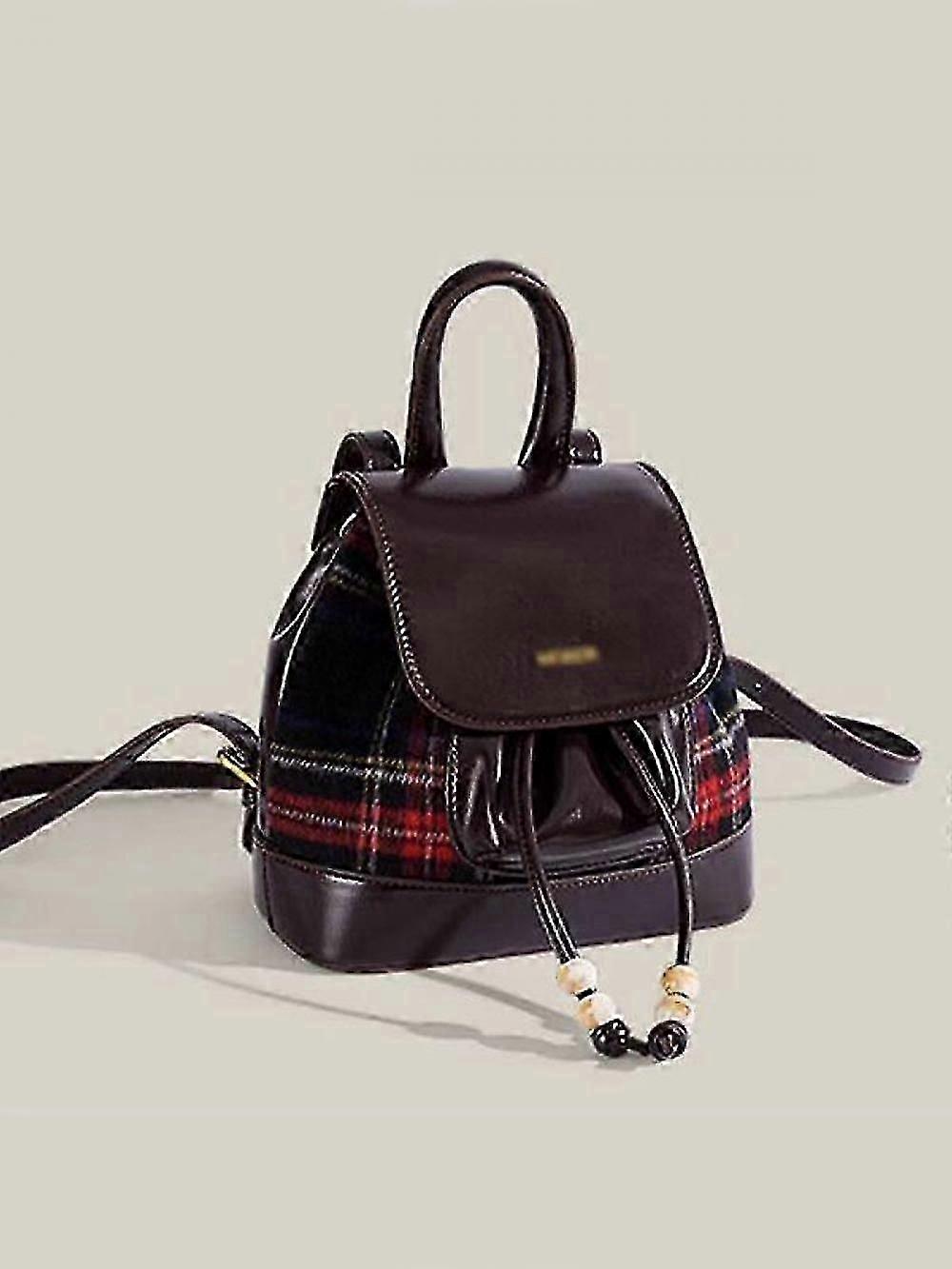 New Versatile Backpack Plaid Pu Brown Backpack core