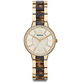 Fossil virgin quartz analog woman watch with stainless steel bracelet plated in gold ES3314