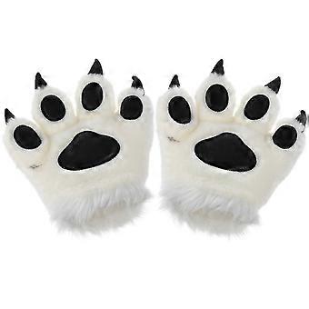Winter Warm Plush Mittens Tiger Paw Shape White 1 Pair Soft Fuzzy Gloves for Women Girls Cold Weather lfx