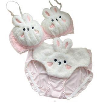 Cartoon Bear Plush Lingerie Set Faux Fur Bra Top & Panty Cute Furry Underwear Holiday Gift for Women yfsy