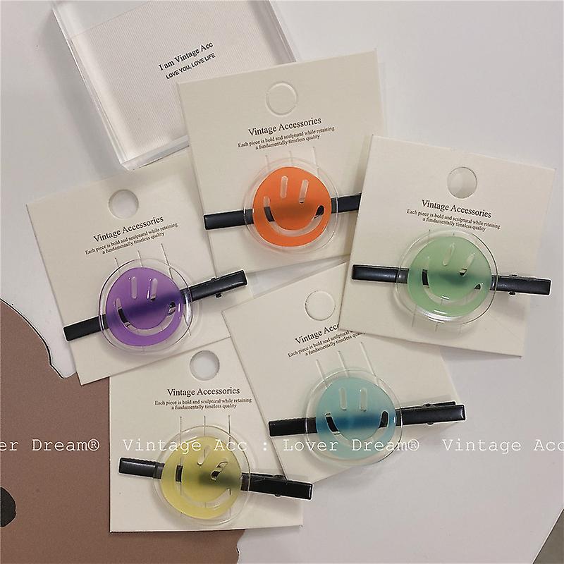 Géométrie rétro Smiley Face Épingle à cheveux Version coréenne Versatile Acrylique Couleur Épingle à cheveux Fille Style Smiley Face Épingle à cheveux