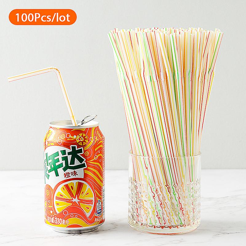 100pcs Disposable Plastic Straws Long Multi-color Bendable Disposable Straws