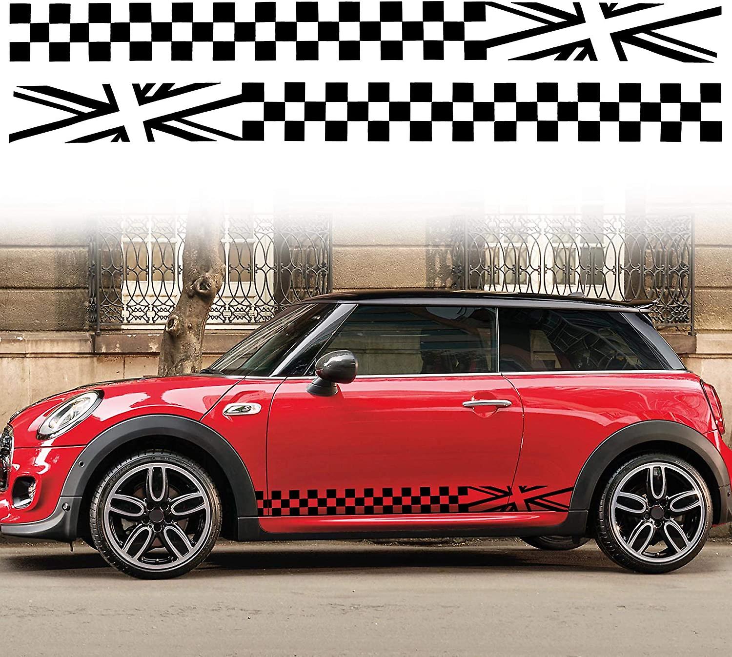 1 Pair Racing Checkered Flag Side Stripe Stickers Lattice Grid Stripe Graphic Waterproof Car Door Side Stickers Decorations (Black) 180cm