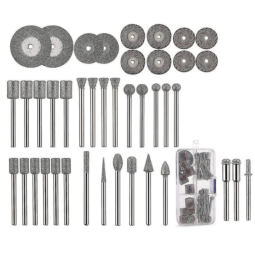 43pcs Stone Carving Set,26 Diamond Burr Bits, 10 Impeller,4 Diamond Cutting Wheel,3 Metal Mandrel,p