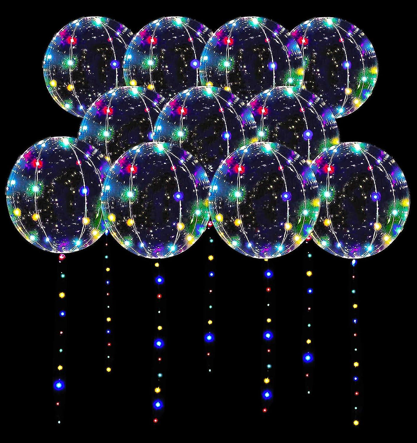 LED Balloons 10 Pack, Light Up Balloons 20 Inches Clear Helium Bobo Balloons, Glow Bubble Balloons with String Lights for Valentines Day Colorful