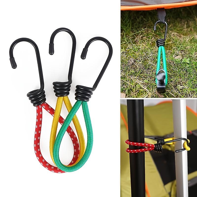 Secure Your Gear With 3 Pack Heavy Duty Rubber Elastic Bungee Cords - 6 Inch Straps With Hooks For Tarps Tents Wire Racks Camping Trucks Boats And