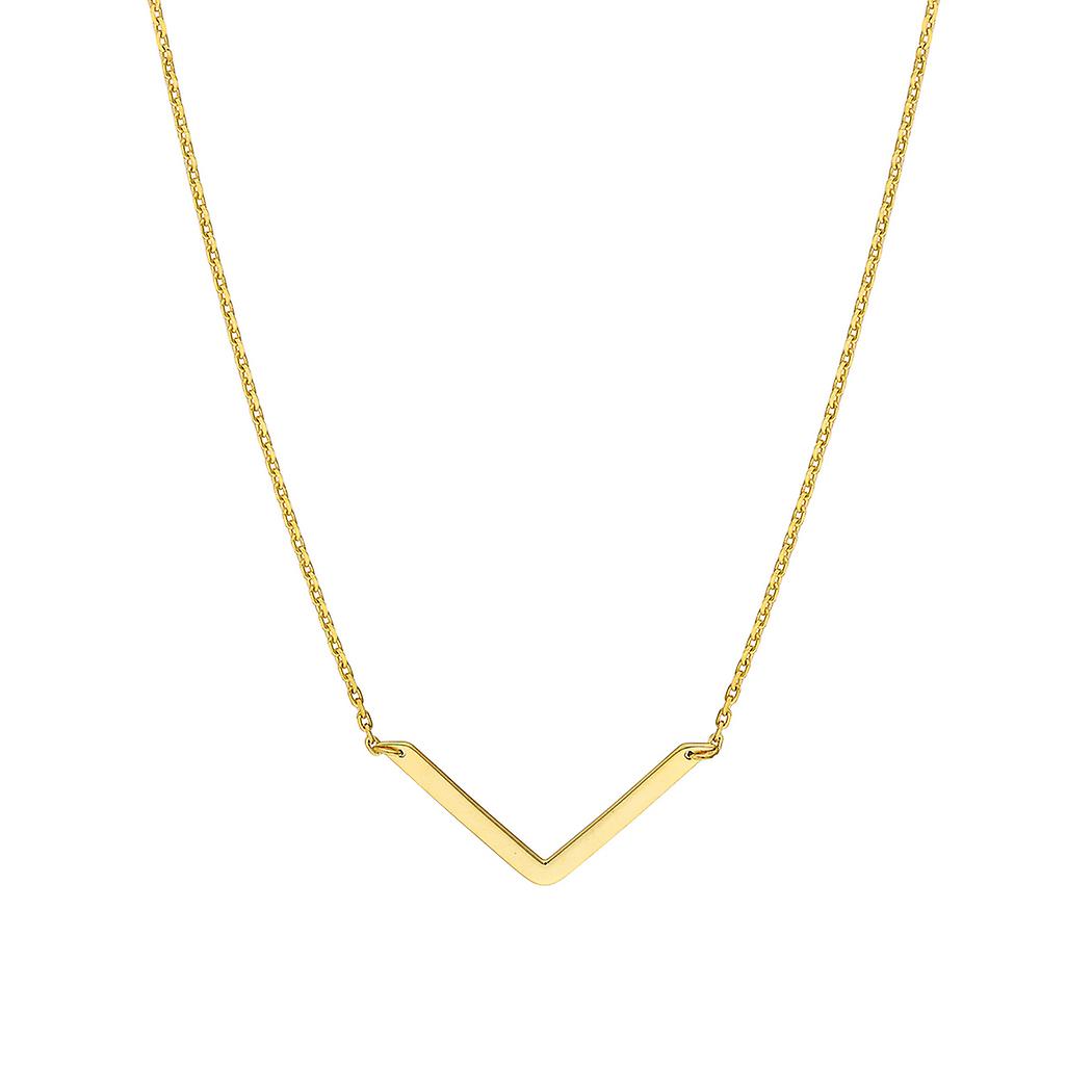 Colar com pingente em forma de V, em ouro amarelo maciço 14k, 45 cm (18 polegadas), para mulheres.