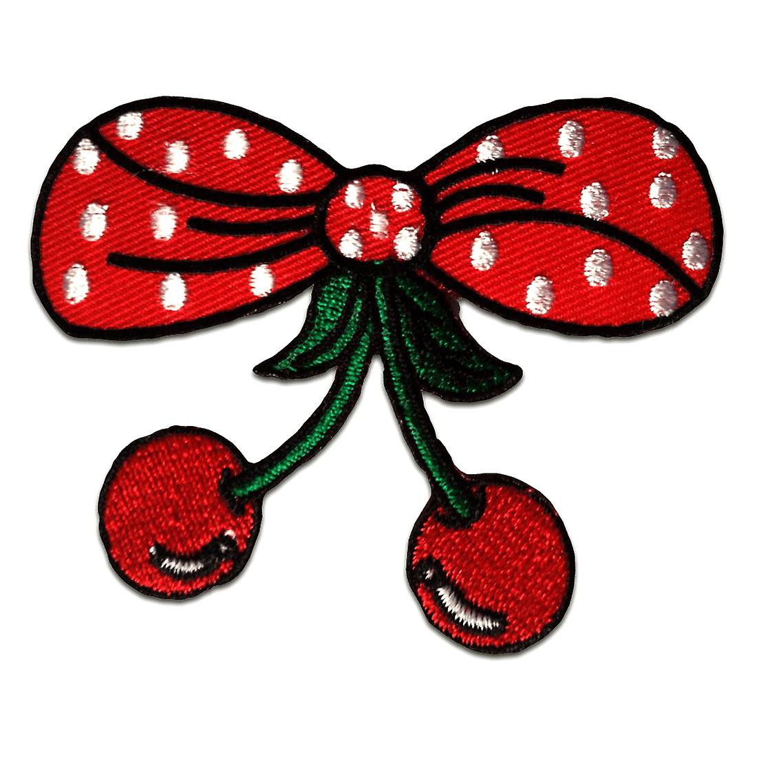 Patch / iron-on patch - Cherry with bow - red - 8 x 6.5 cm - Iron-on patch