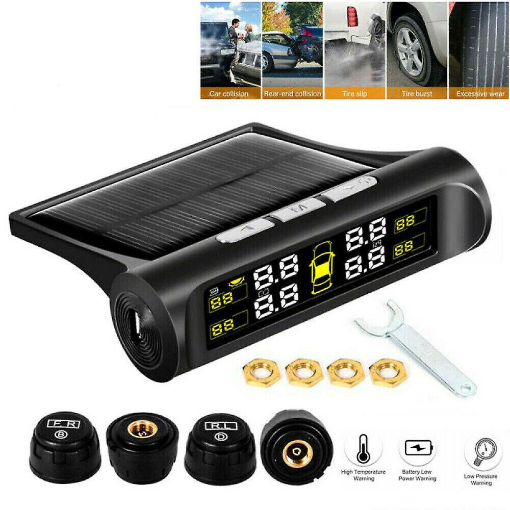 Wireless Solar TPMS LCD Car Tire Pressure Monitoring System + 4 External Sensors