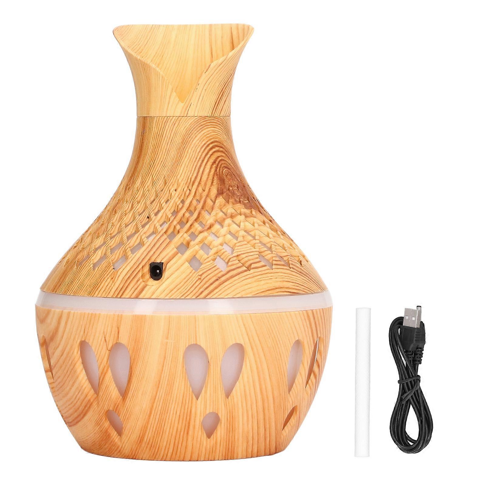 Aromatherapy Humidifier 300ml Wood Grain Design USB Powered Desktop Humidifier with LED Color Light for Home