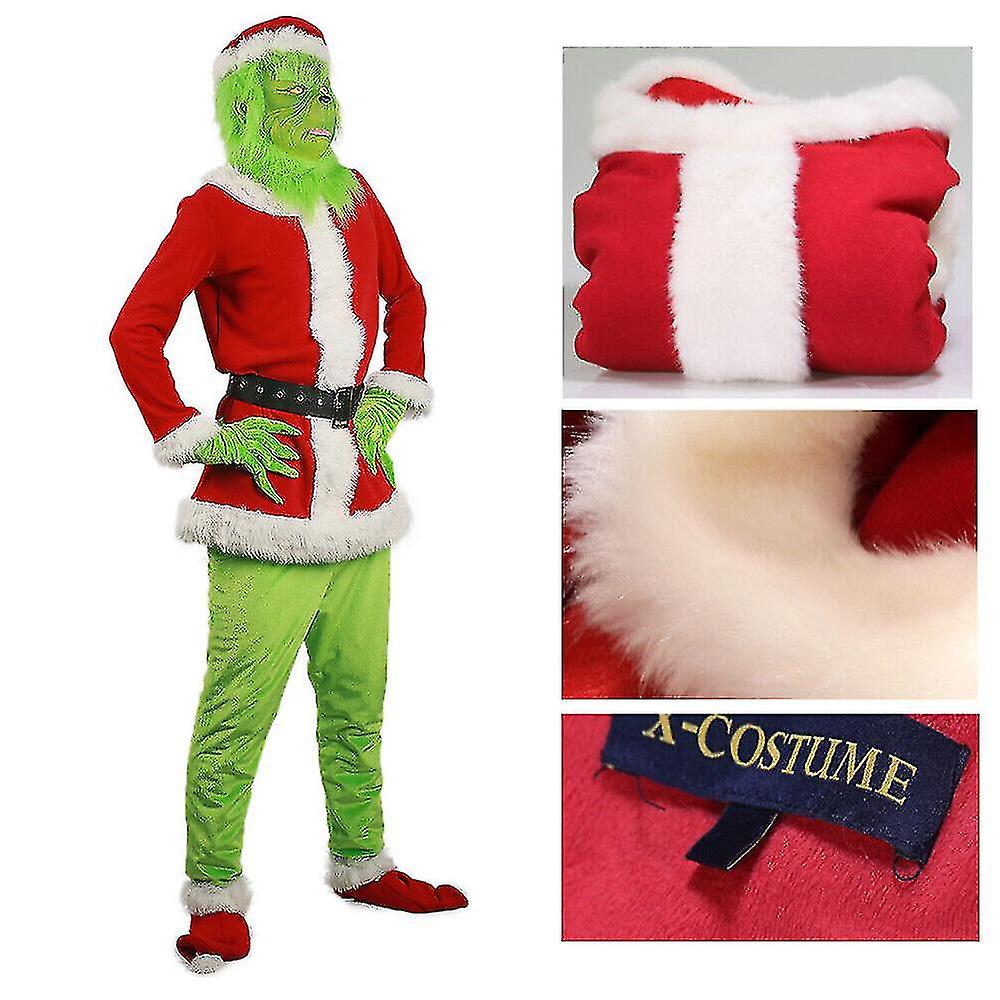 white christmas dresses The Grinch Costume Mask Cosplay Adult Christmas Santa Suit Fancy Dress –  Royalcart main image 0