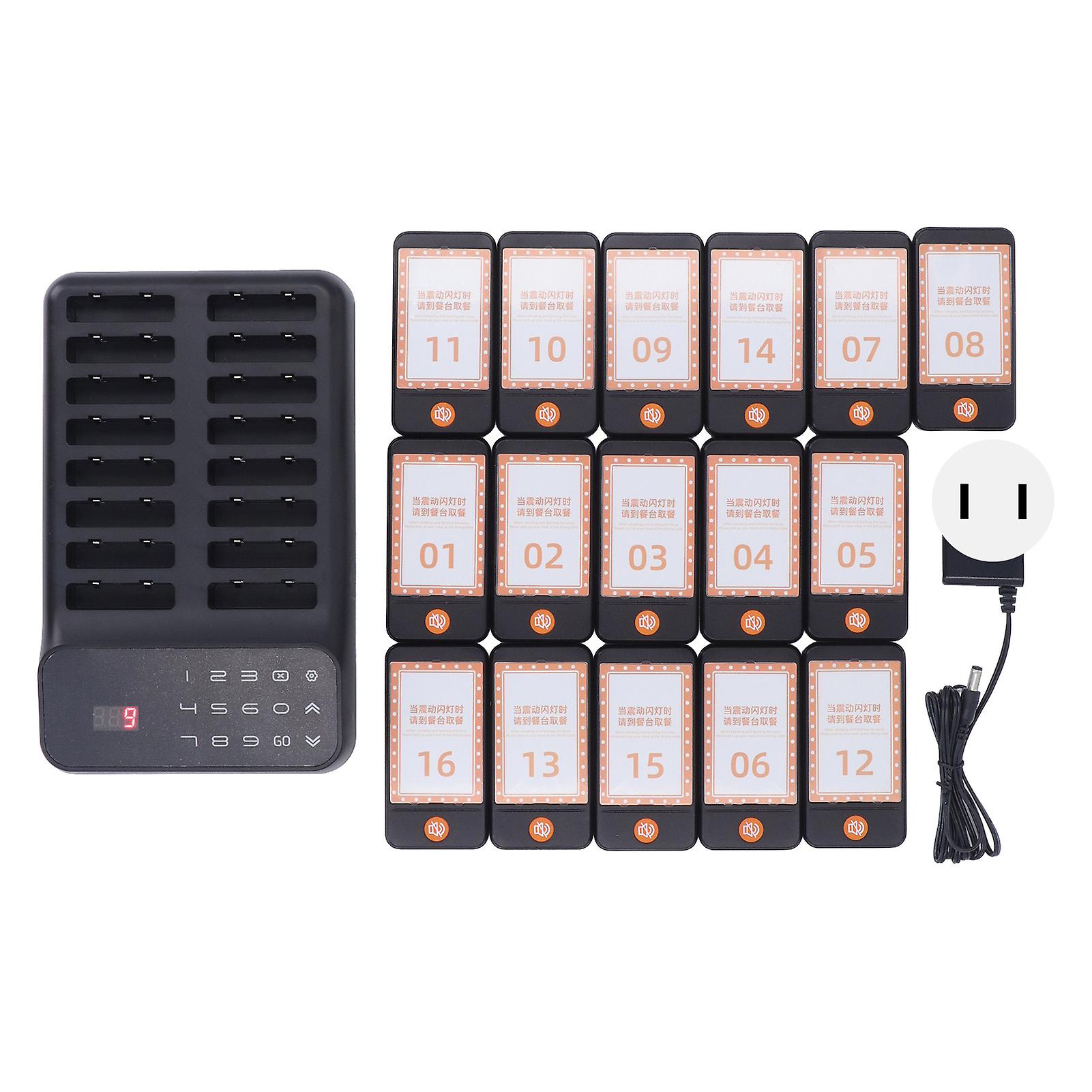 16-Pager Wireless Restaurant Alert System with Vibration & 1000m Range (US Plug)