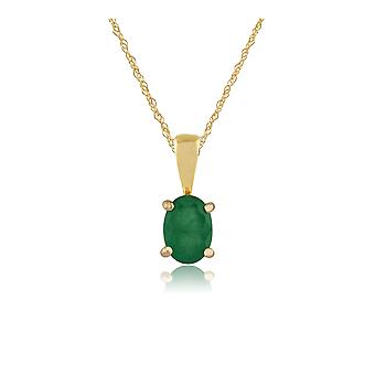 Classic Oval Emerald Pendant Necklace in 9ct Yellow Gold...