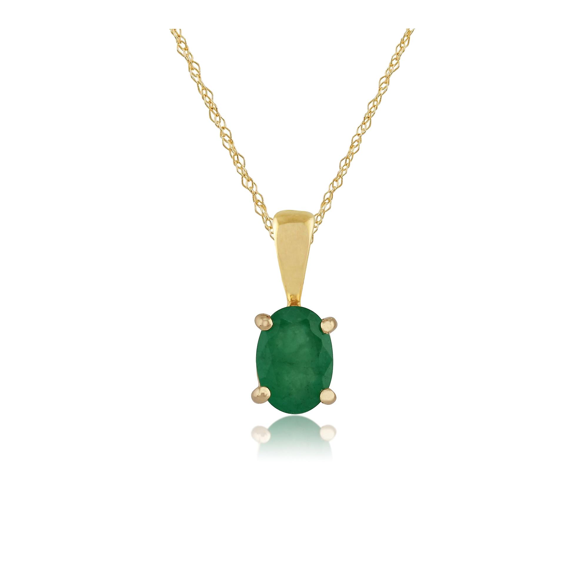 Collier pendentif émeraude ovale classique en or jaune 9ct 27058