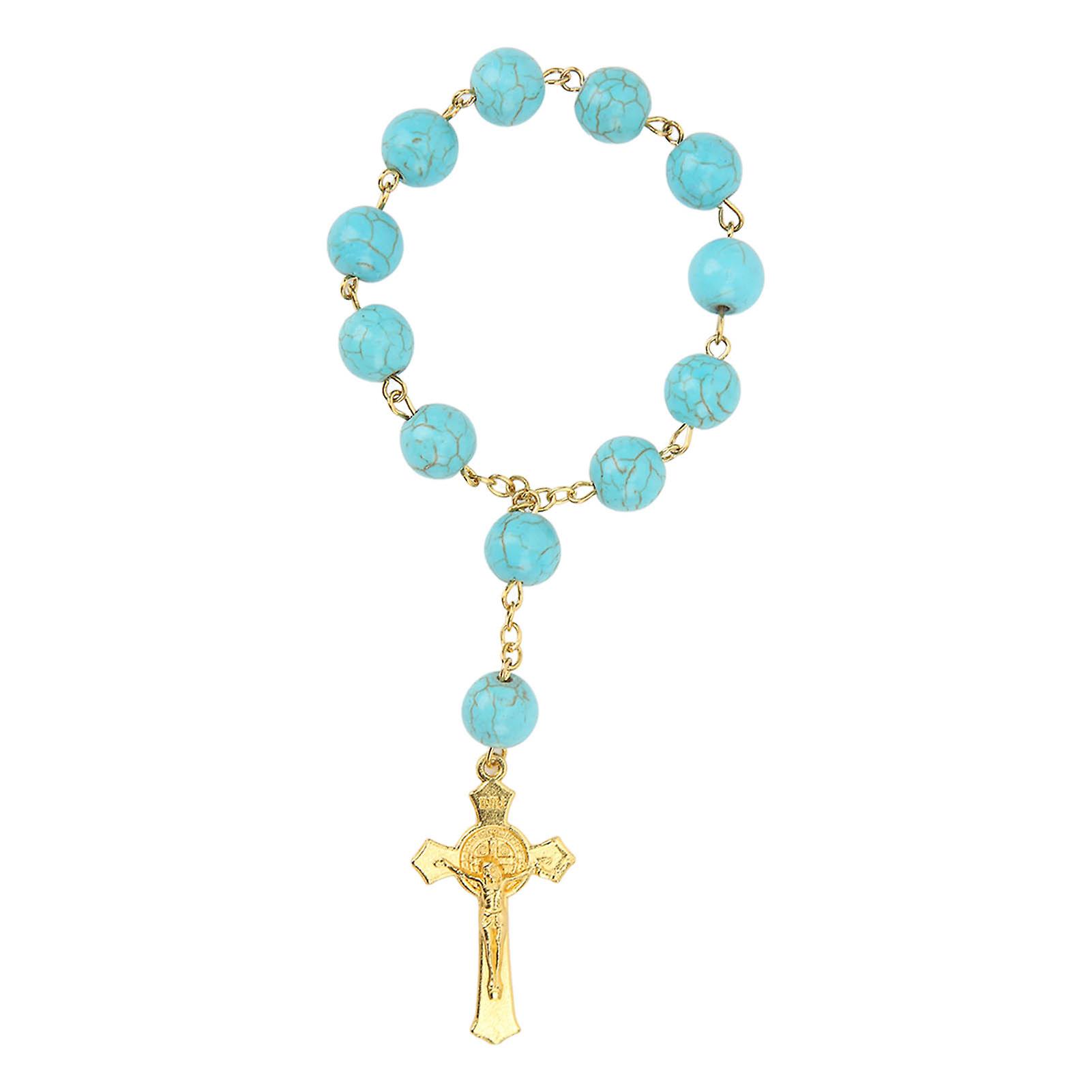 Car Hanging Rosary Polishing Exquisite Portable Prayer Beads with Cross Car Rosary for Decoration Blue