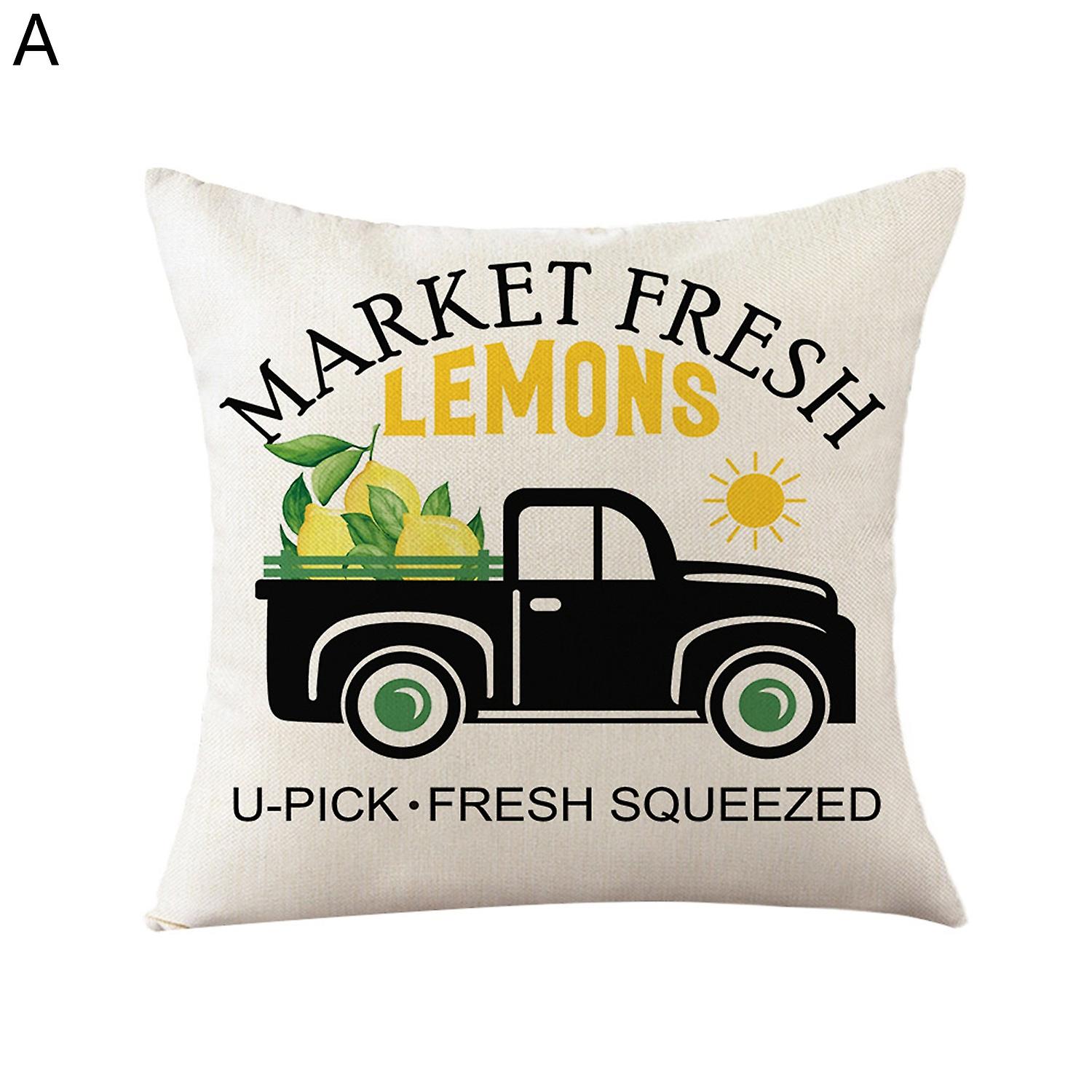 Roadoor Housse de coussin Soft Touch Étanche à la poussière Lin Citron Imprimé Taie d’oreiller Fourn