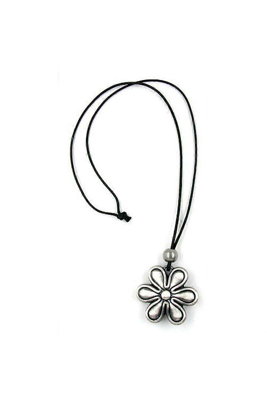 Necklace Antique Silver Flower Black - Gl02137