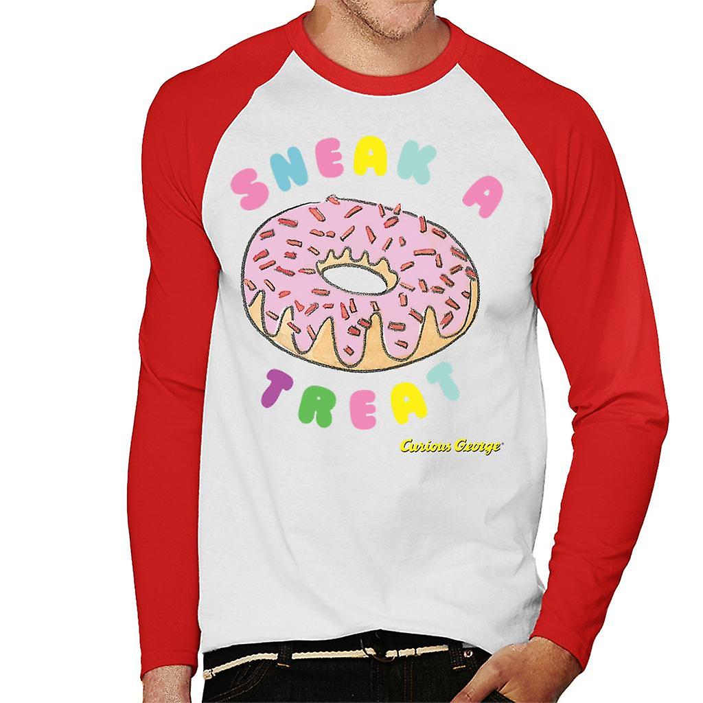 Curious George Sneak A Treat Donut Men's Baseball Long Sleeved T-Shirt
