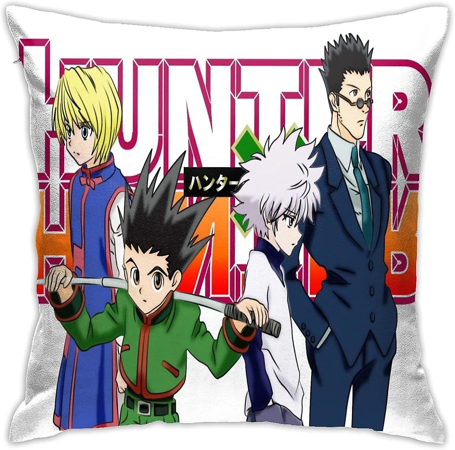 ハンター×ハンター枕カバー、アニメスクエア枕カバー、洗える枕カバー、ホームクッション/椅子シート車/寝室/リビングルーム用ユニセックス、18 "X 18" -PL313