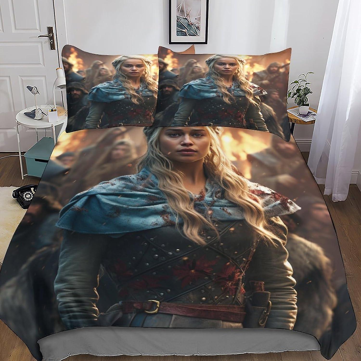 Game Of Thrones Stylish Quilt Cover Set with Hidden Zipper Closure - Trendy Microfiber Movies Characters Film Bedding with 3D Print, 3-Piece Set with