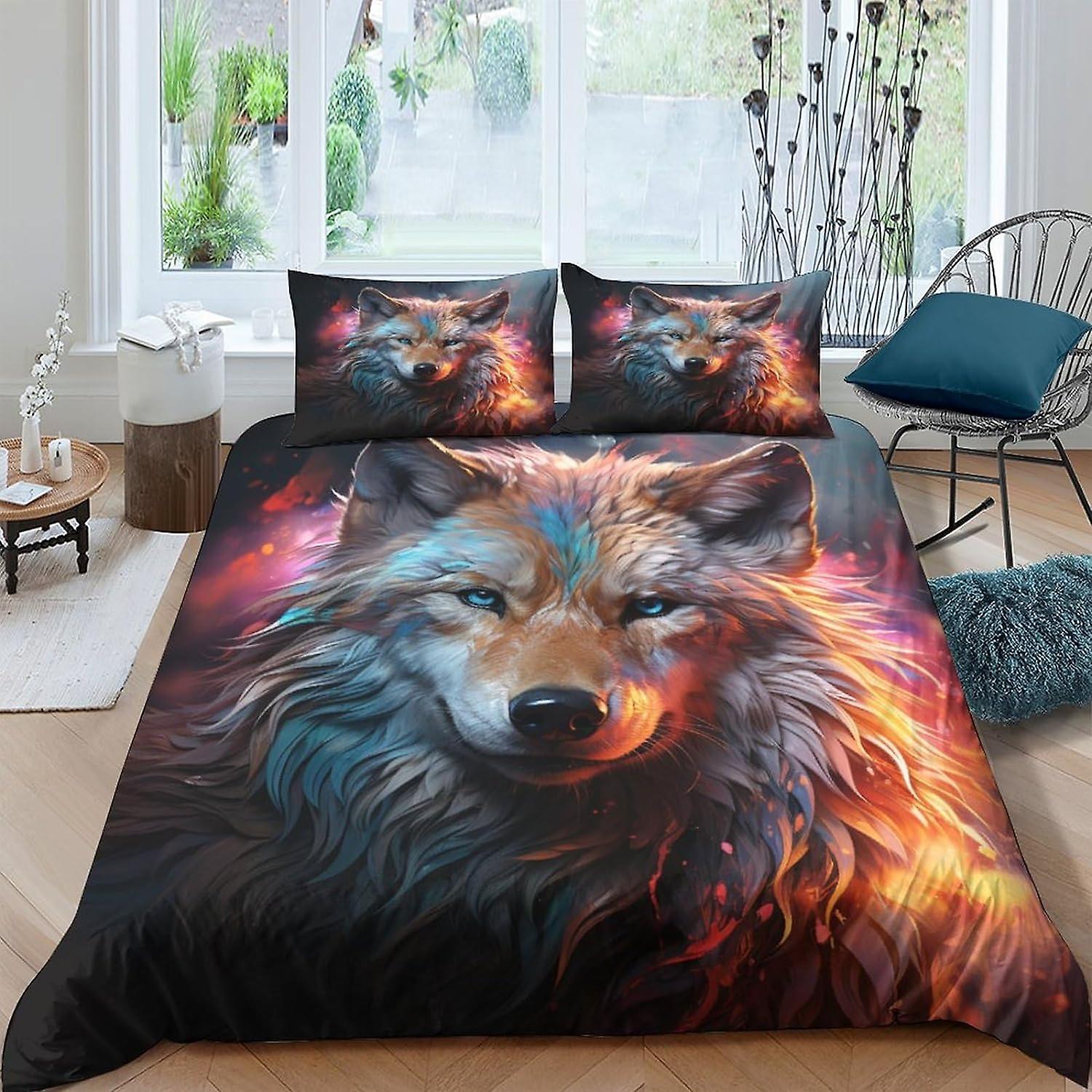 EKENOZ وولف غطاء لحاف طقم مفروشات للأطفال للأولاد غطاء لحاف ناعم من الألياف الدقيقة 3 قطع مع سحاب إغلاق مزدوج