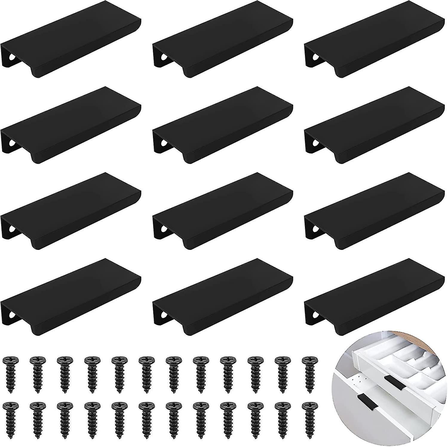 Invisible cabinet pulls, 12 piece cabinet and drawer door handles, black drawer pulls made of alumin