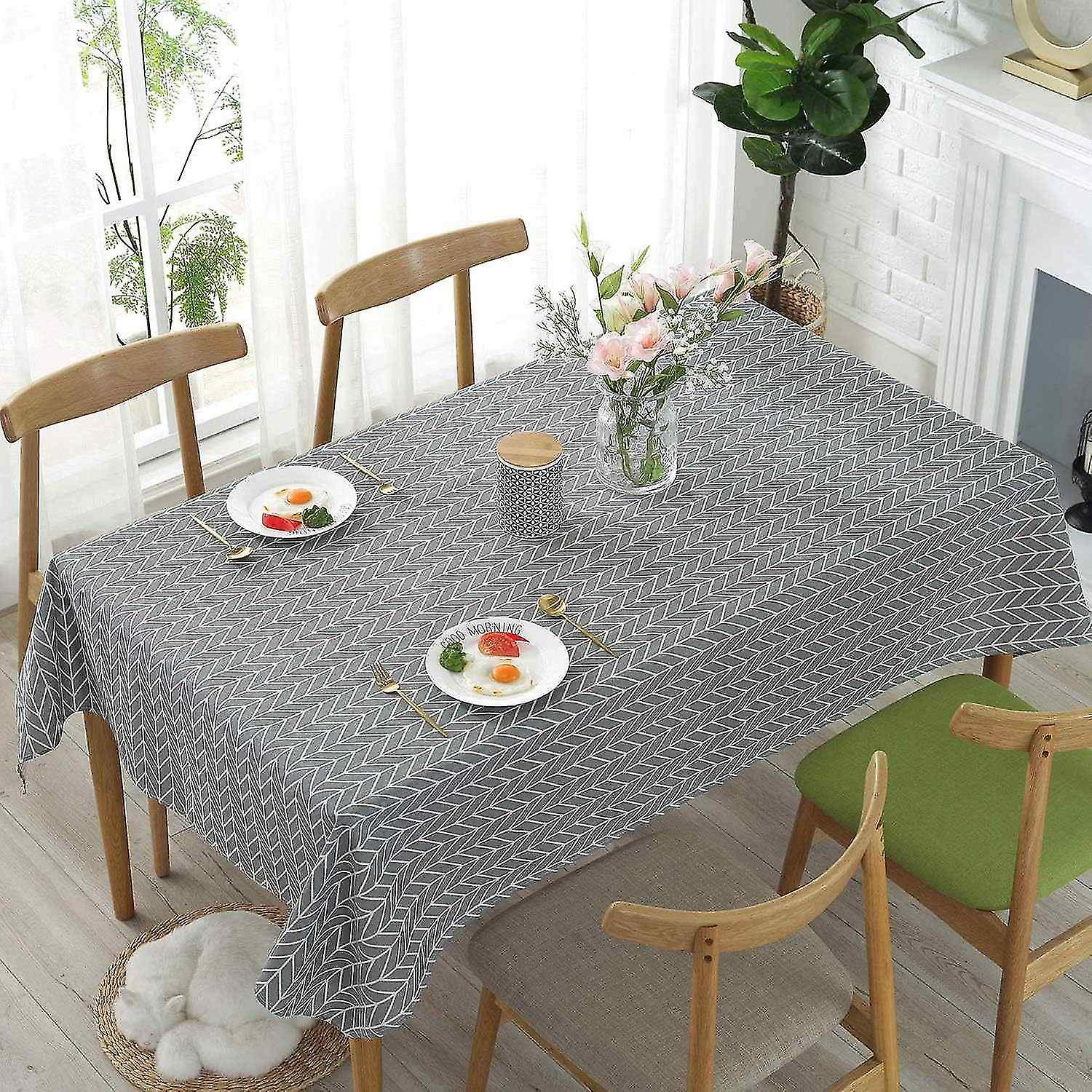 Cotton and Linen Rectangular Table Cloth Arrow Pattern Table Cloth Dustproof Washable Table Cover fo