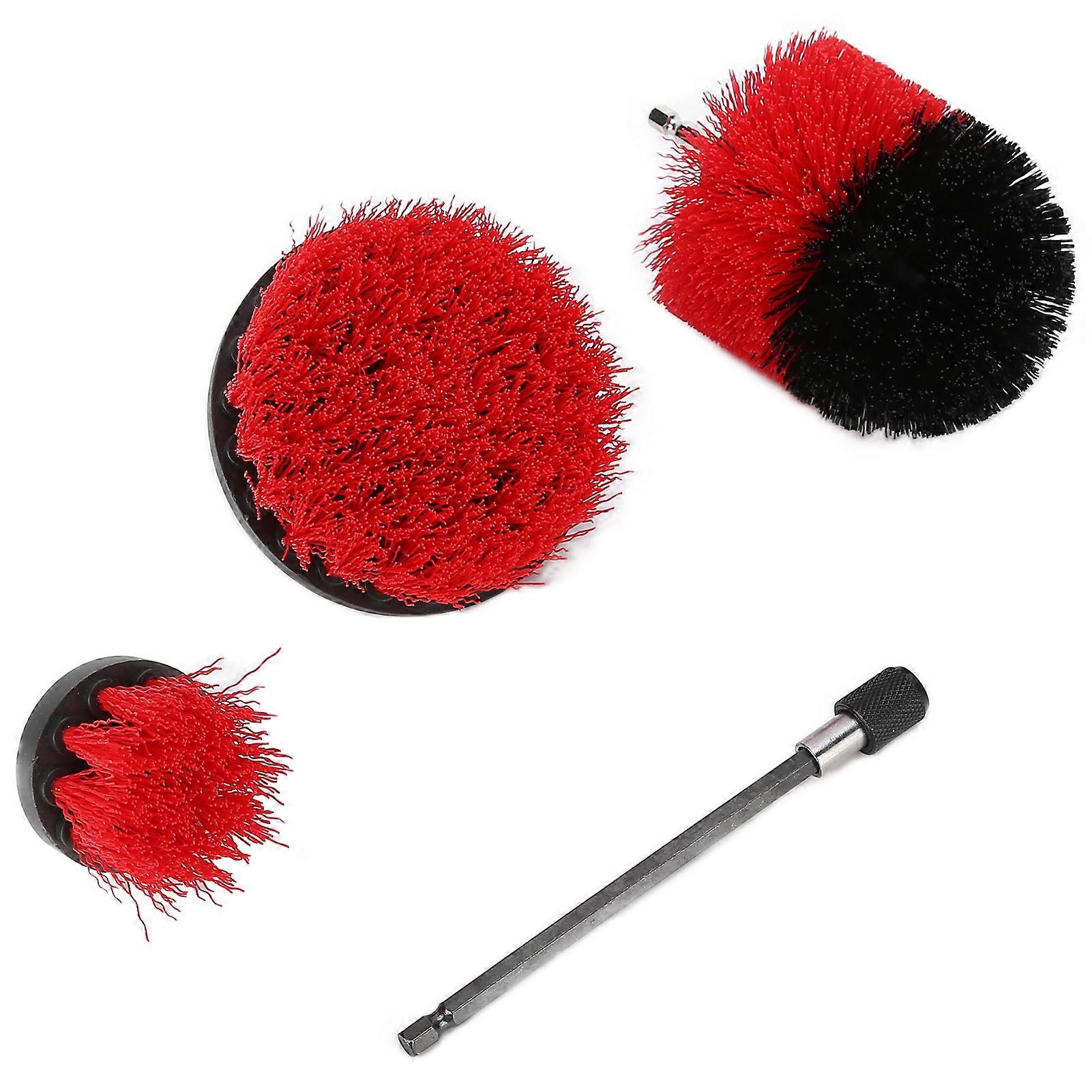 Drill Brushes Attachment Set Electric Extended Long Drill Cleaning Scrub Brushes KitRed