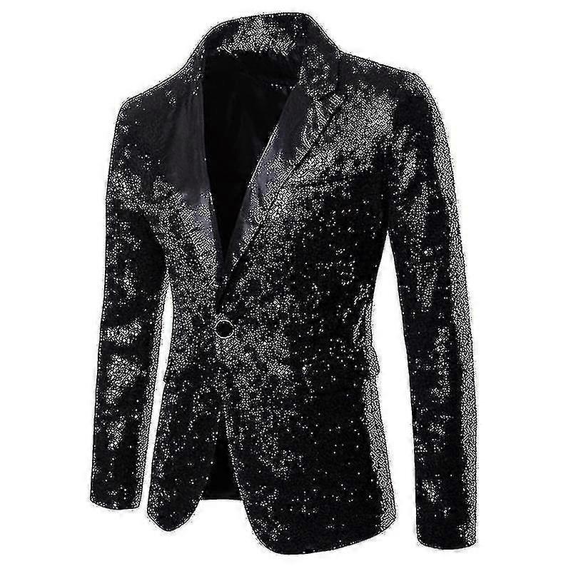 Men"s Shiny Sequins Suit Jacket Blazer One Button Tuxedo For Party Banquet Prom_x