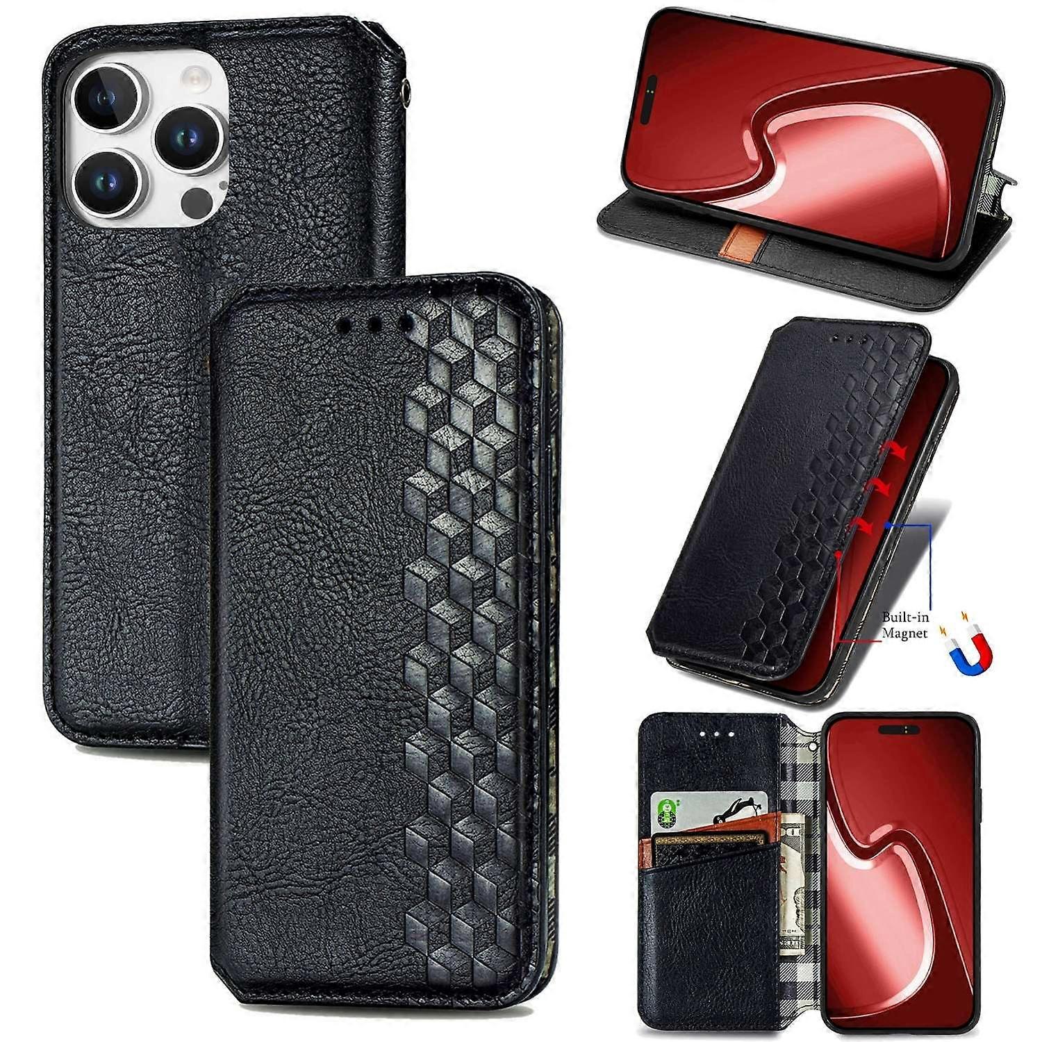 Grid Pressed Leather Case For iPhone 16 Pro