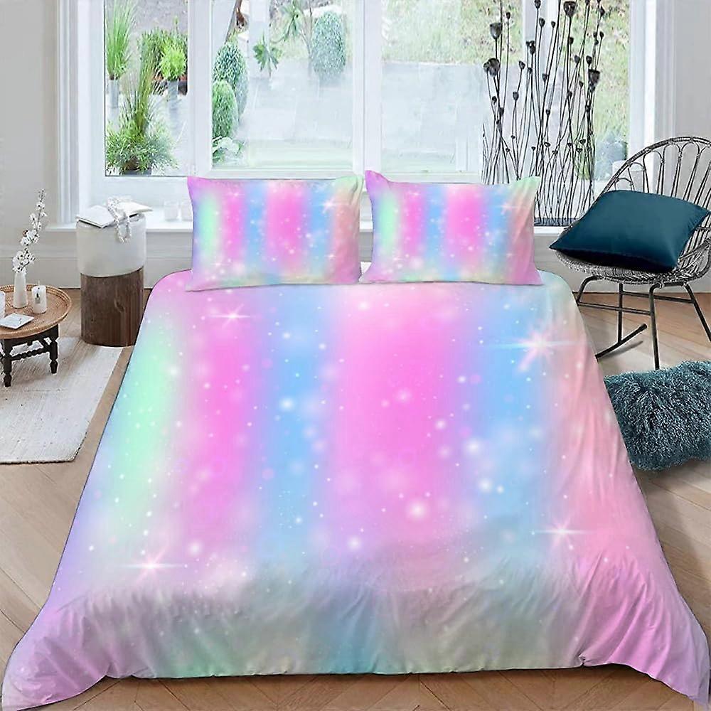 Children's Bedding Set cm Rainbow Multicolor Duvet Cover Microfiber Bedding Set + 2 Pillowcases