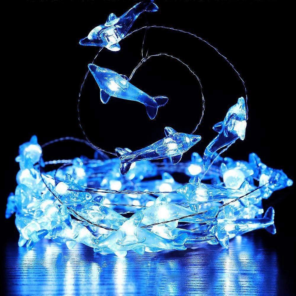 Luci decorative Dolphin String Lights, 10Ft 40 Led 8 modalità Bianco freddo resistente alle intemperie Luci a tema oceanico a batteria per camere d...