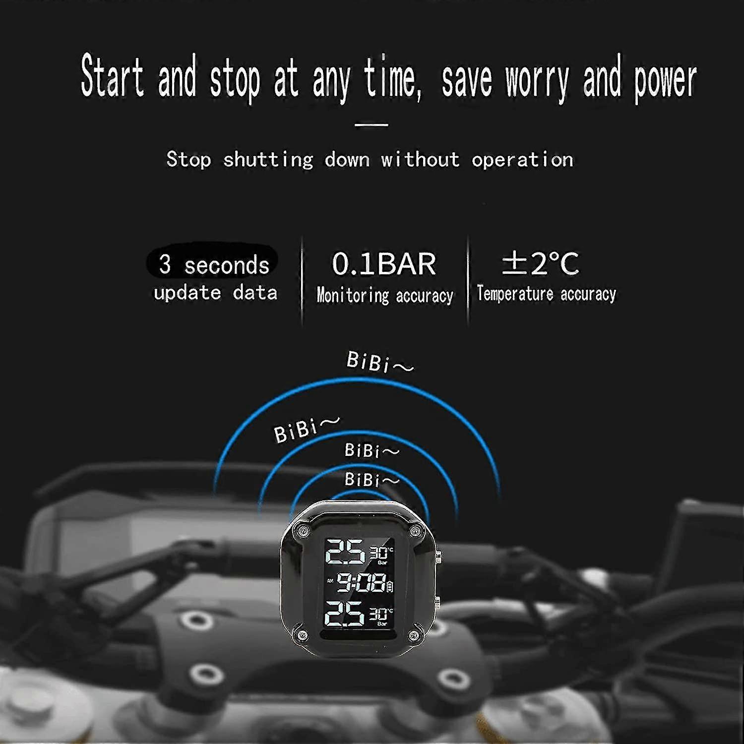 Motorcycle Tire Pressure Monitoring System, Waterproof Magnetic Rechargeable Tpms With 2 External Sensors, Lcd Display Motorbike Tyre Alarm T -NMAOV