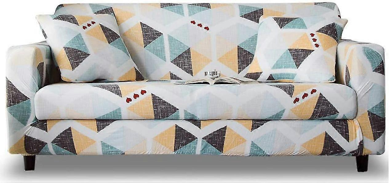 Stretch 4 Seater Sofa Cover Printed CouchSlipcovers for Polyester Spandex Furniture Cover/Protector with Elastic Bottom Anti-Slip Foam(White)