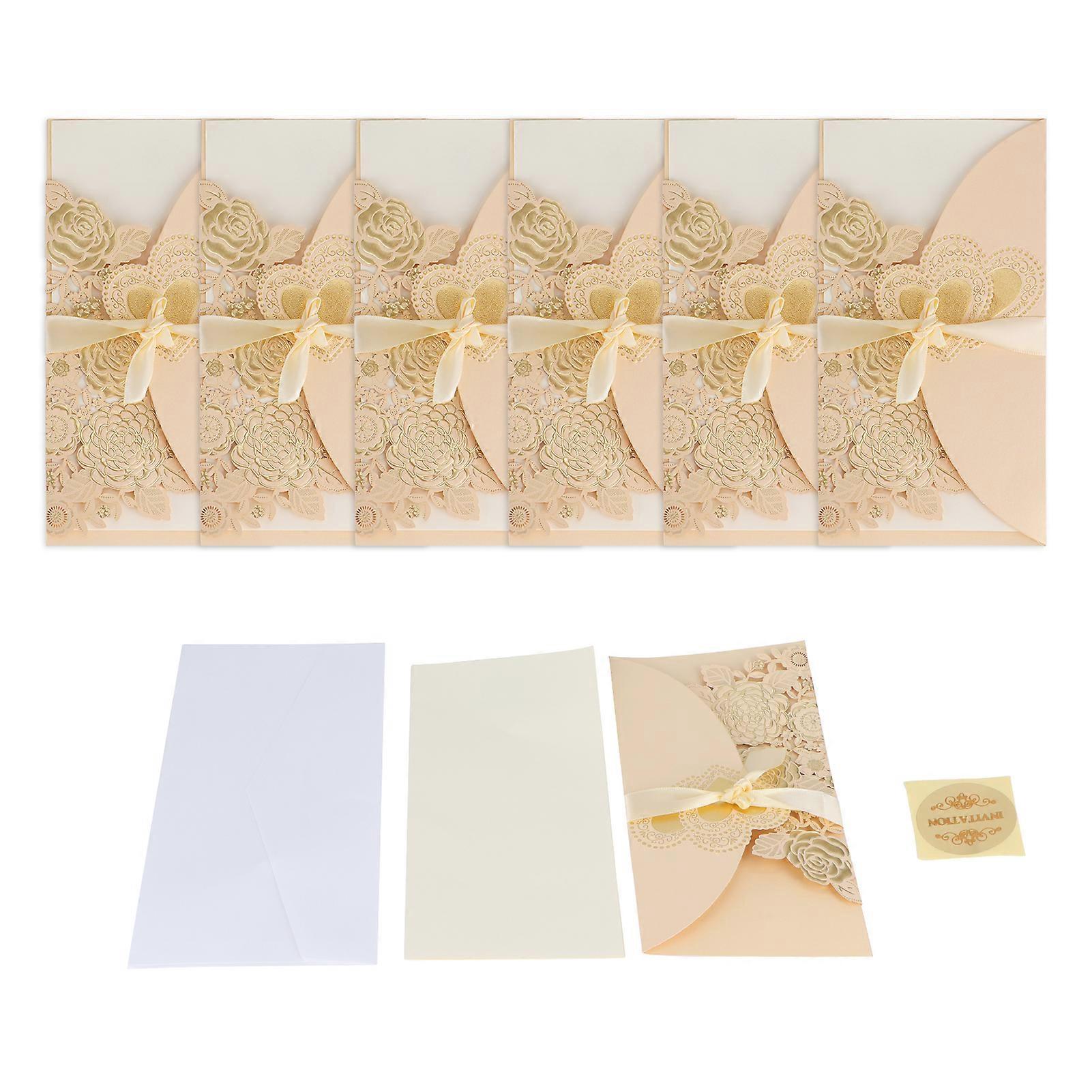 6 Sets Heart Shaped Pattern Invitation Card Carved Flower Pattern Wedding Invitation Card