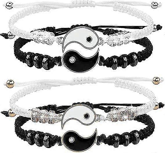 4 Yin Yang Adjustable Cord Bracelet, Yin Yang Couple Bracelets, Matching Yin Yang Best Friend Bracelets
