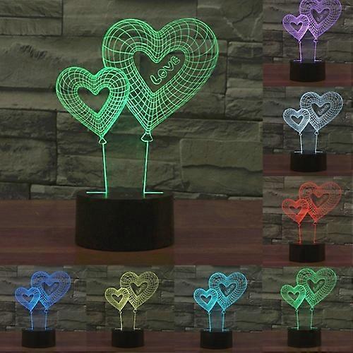 Double Heart Balloon Style 3D Touch Switch Control LED Light
