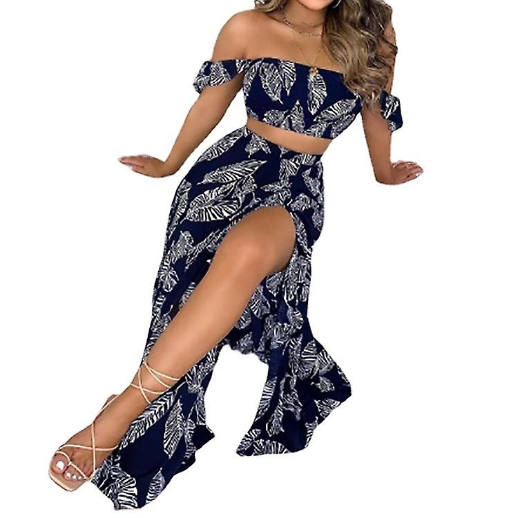 Summer New Polka Dot Floral Sexy Print Chest Wrap And Short Pants Duo Set Skirt Suit Split Skirt