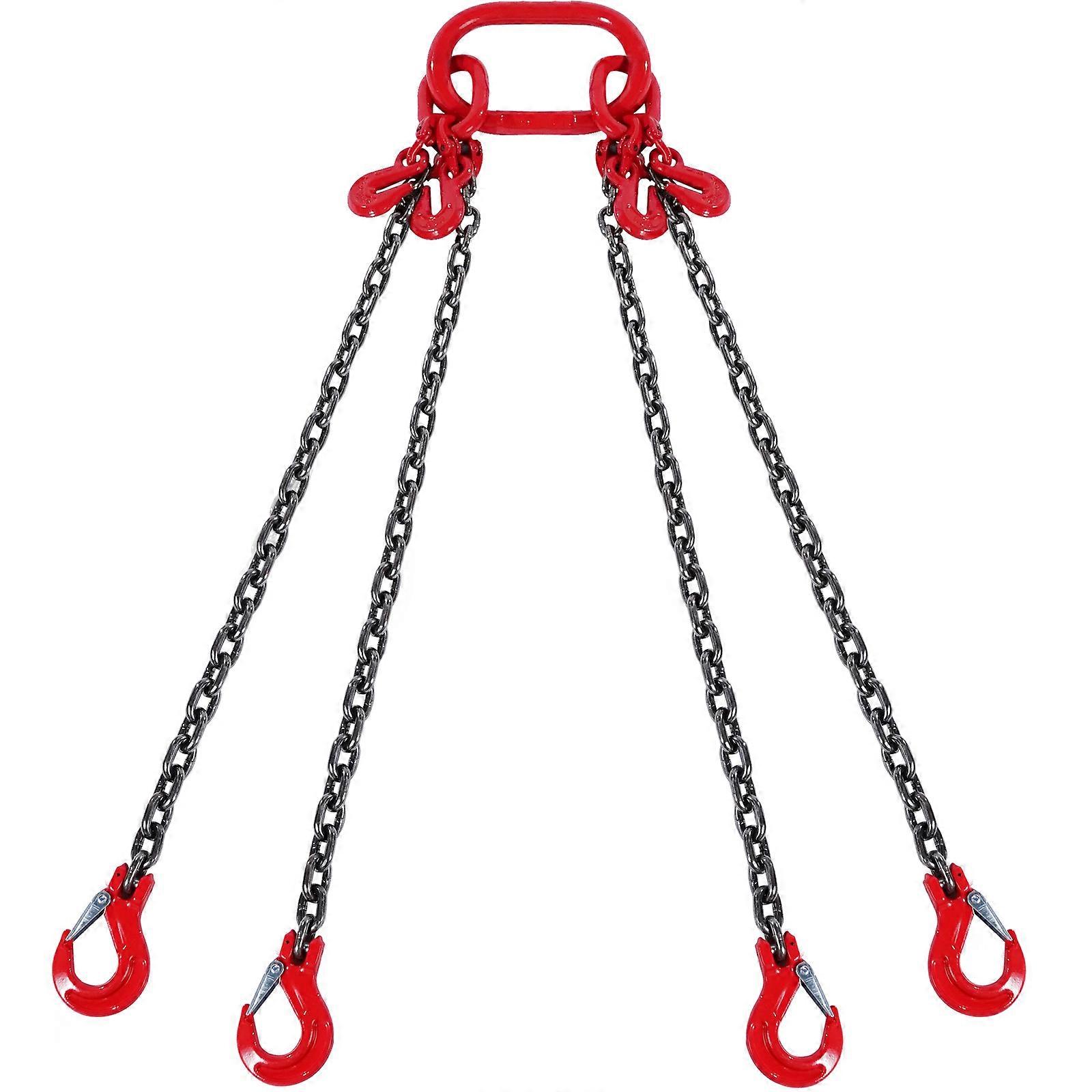 Chain Sling, 1/4 inch x 5 ft with Hooks, G80 Engine Chain Hoist Lifts, 6600 lbs/3 Ton, with 4 Leg Grab Hooks and Adjusters