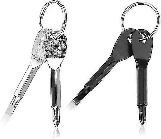 Set Of 2 Key Chain Screwdriver Tools Black Silver