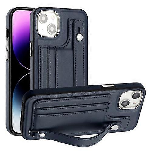 For iPhone 15 Shockproof Leather Mobile Phone Case with Wrist Strap