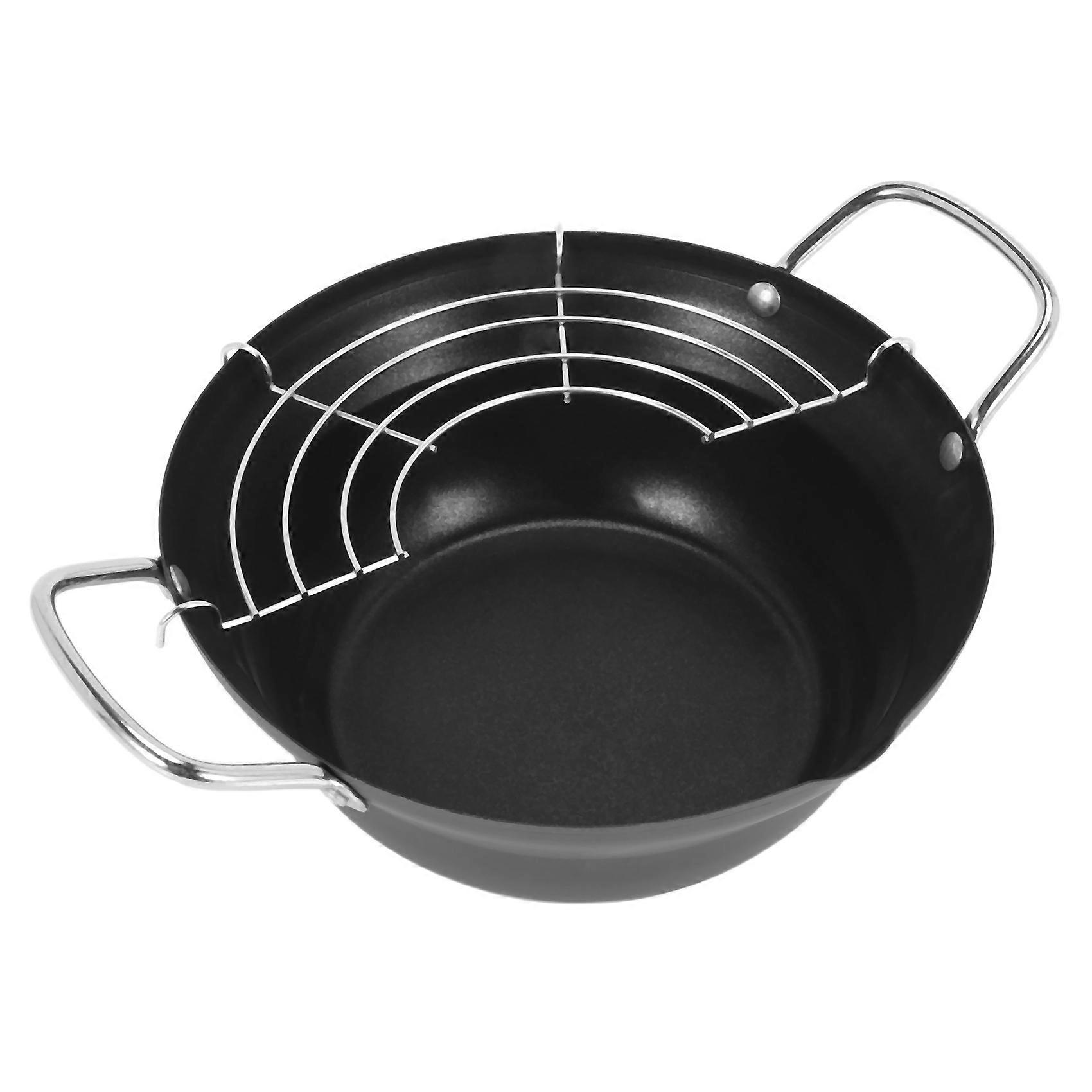 20cm Easy Pour Non Stick Coating Tempura Fryer Pot with Oil Drip Drainer Rack Japanese-style Mini D