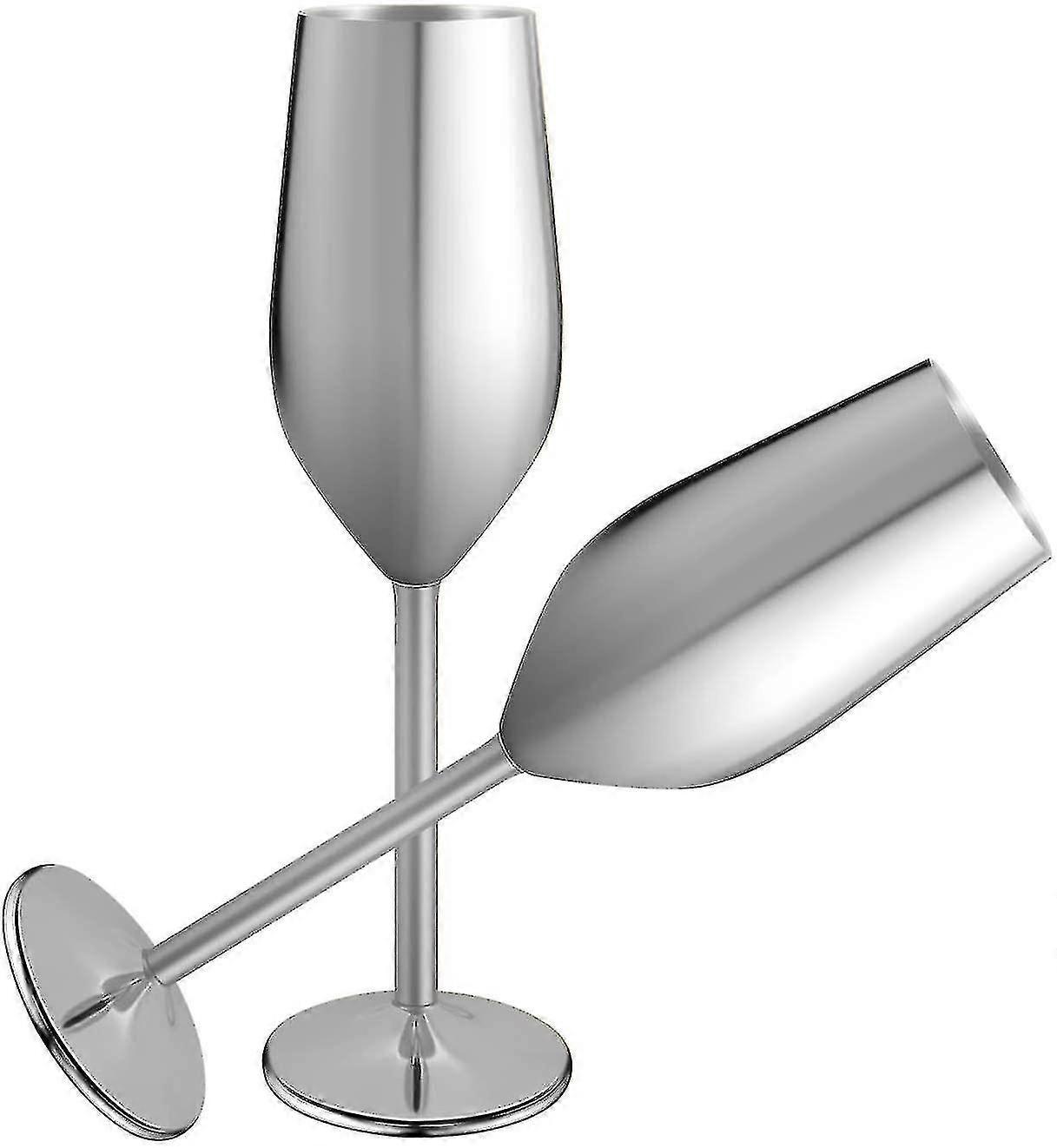 2 Sätze Edelstahl Champagnerflöte Gläser, 201ml Silber