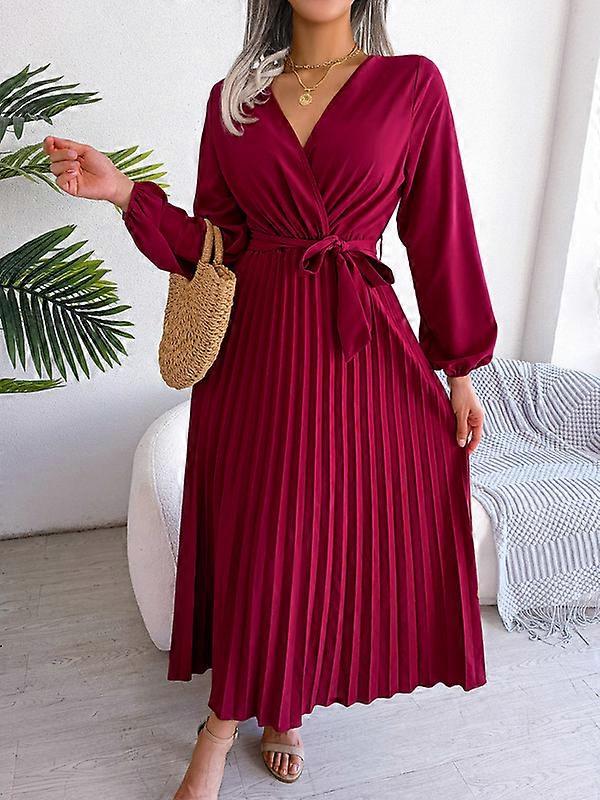 Temperament Cross V-neck Pleated Dress
