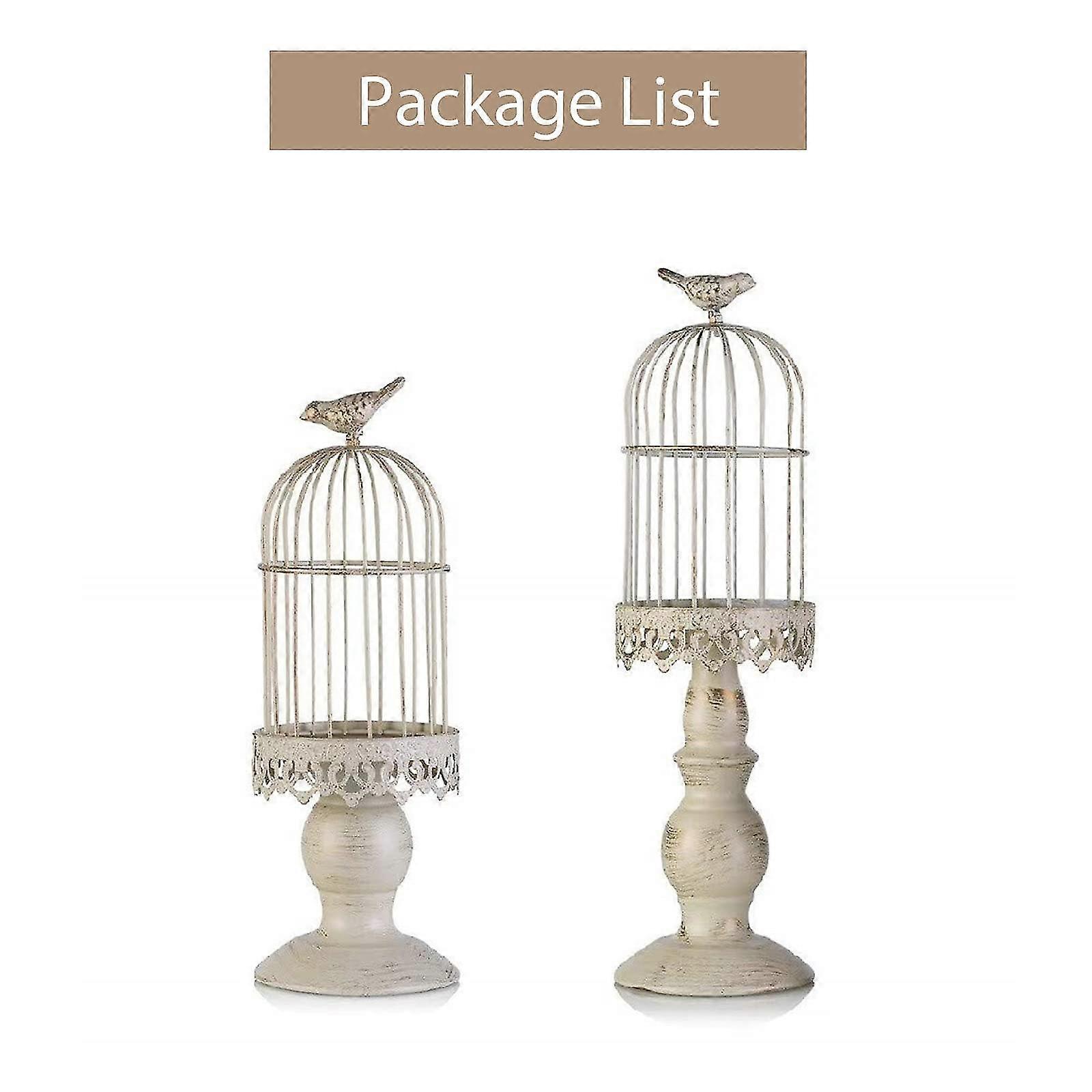 Portacandele Vintage Birdcage, Portacandele decorazione da tavolo da sposa, Ornamento portacandele intagliato in ferro battuto, S + l (avorio)