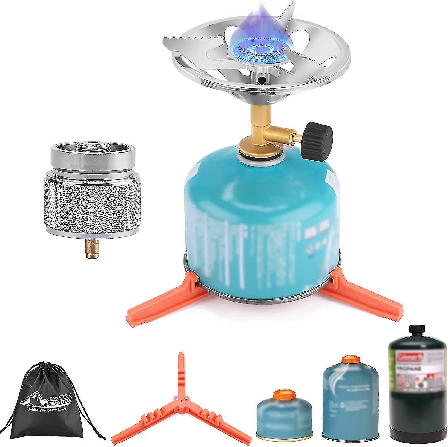 Portable Camping Stove Burner,2 In 1 Camping Stove With 1lb Propane Adapter And Fuel Can Canister Stand, Lightweight Hiking Stove With Carrying Bag, L