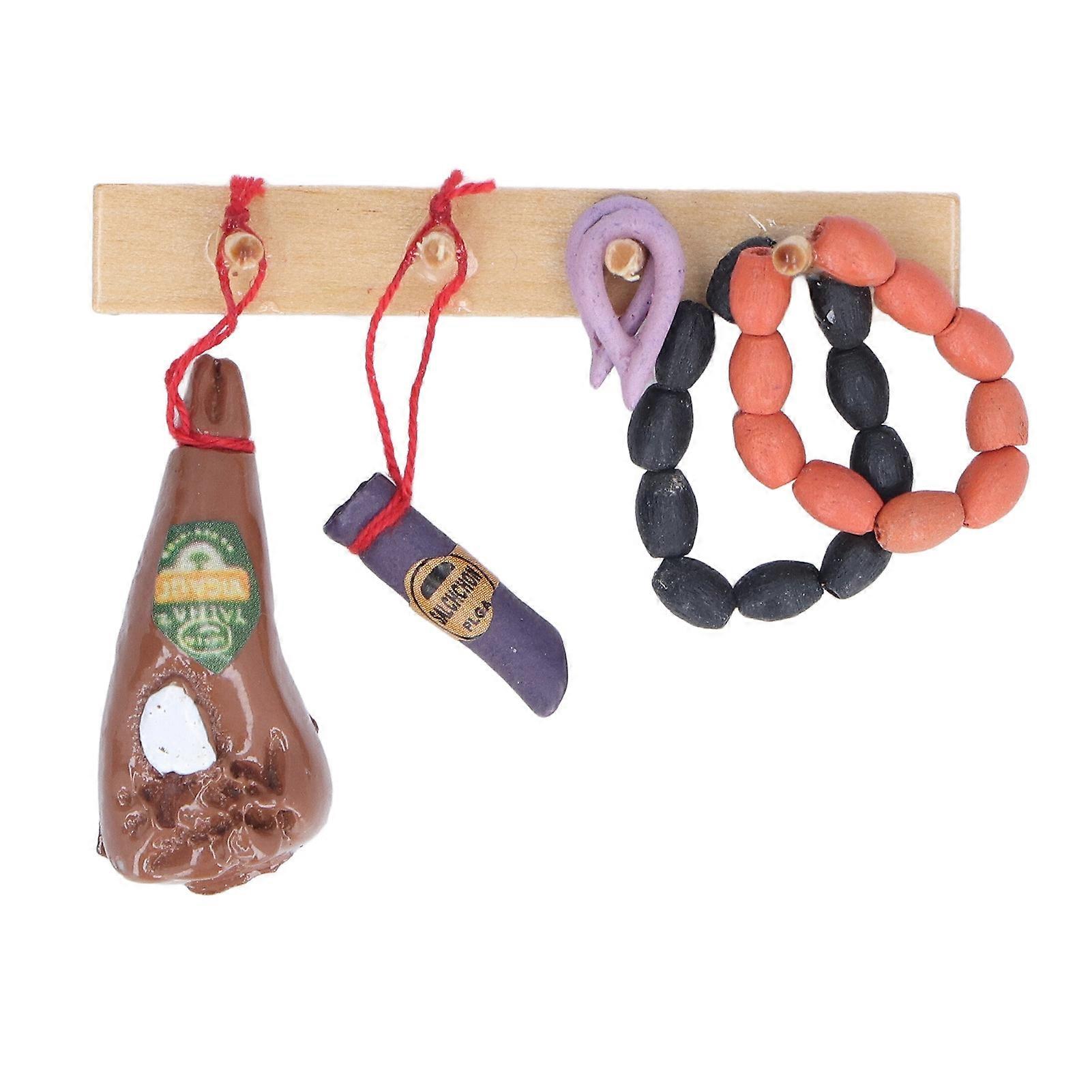 1:12 Mini Sausage Ham Hanging Rack Models Pretend Food Toy Life Scene Simulation for Children Aged 3 and Up