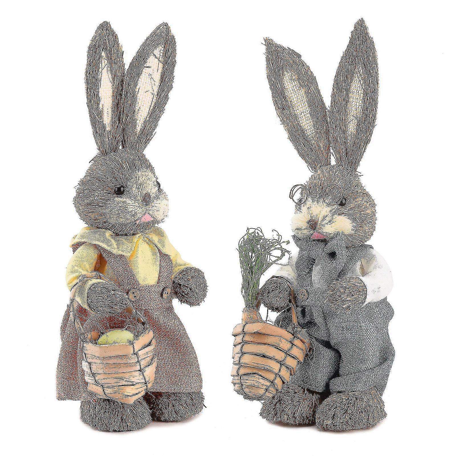 Great Sale-2pcs Rabbit Statues For Easter Desktop Ornament Multicolor Foam Party Supplies Home Decoration Standing Bunny Figurine Hot